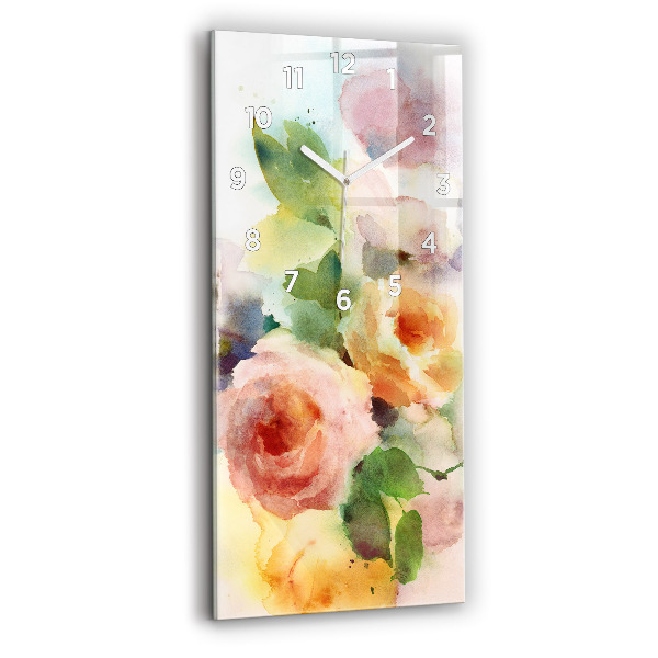 Modern vertical wall clock Roses in a Vase Watercolor