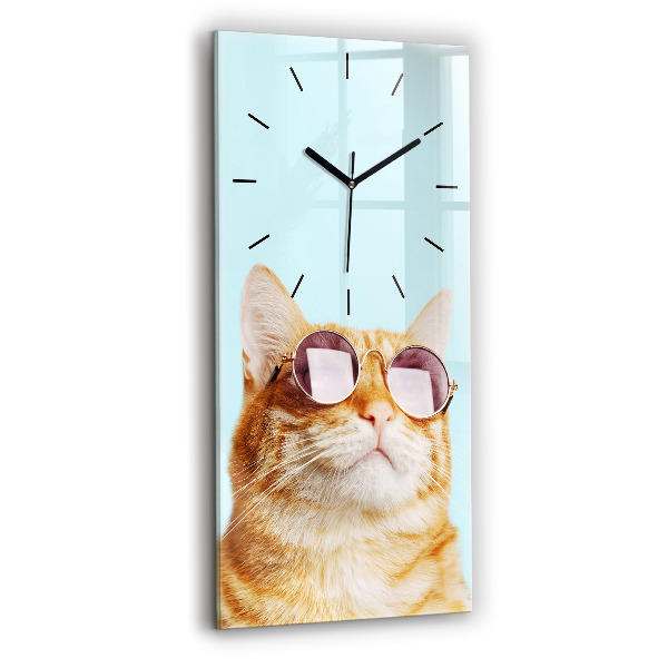 Modern vertical wall clock Funny cat with glasses
