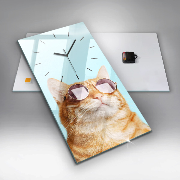 Modern vertical wall clock Funny cat with glasses