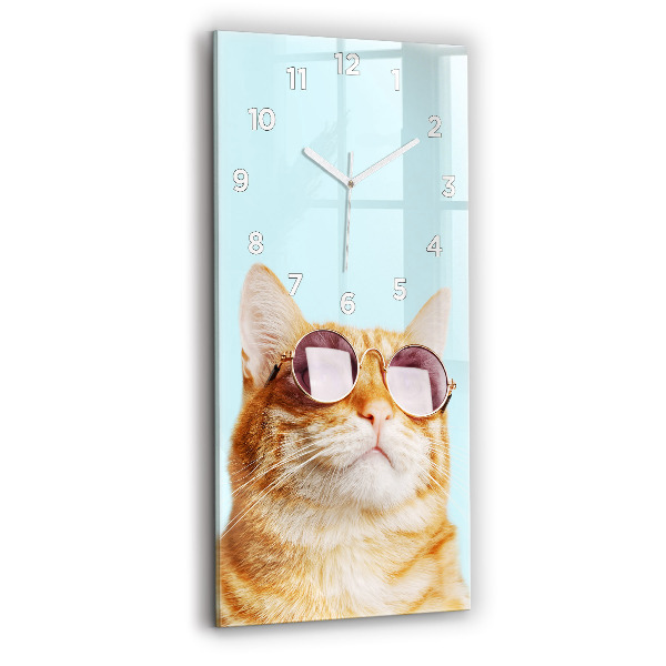 Modern vertical wall clock Funny cat with glasses