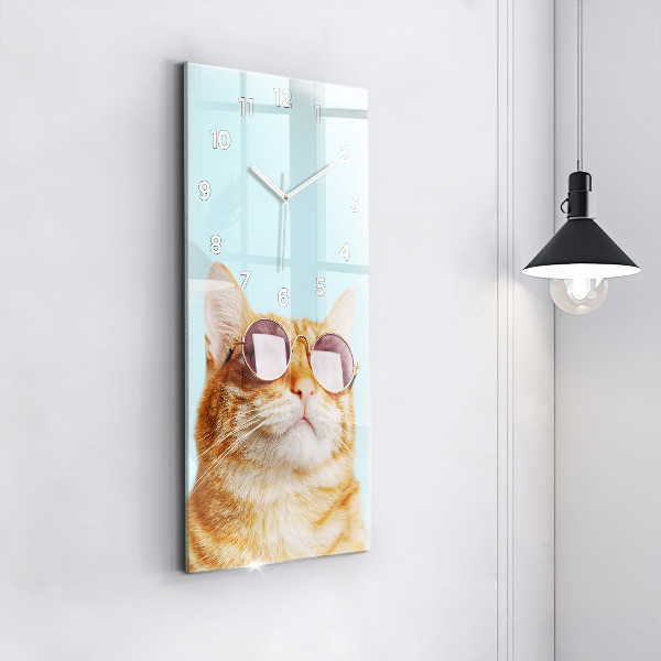 Modern vertical wall clock Funny cat with glasses
