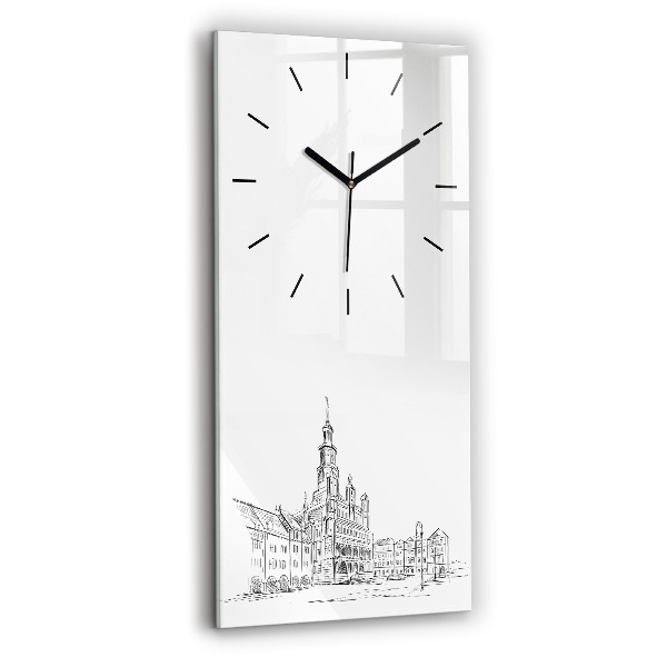 Modern vertical wall clock Sketch of the old town of Poznań