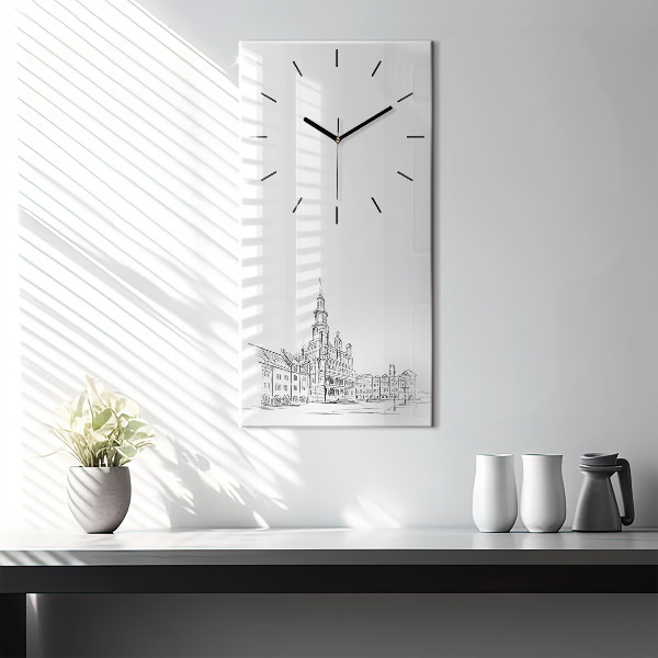 Modern vertical wall clock Sketch of the old town of Poznań