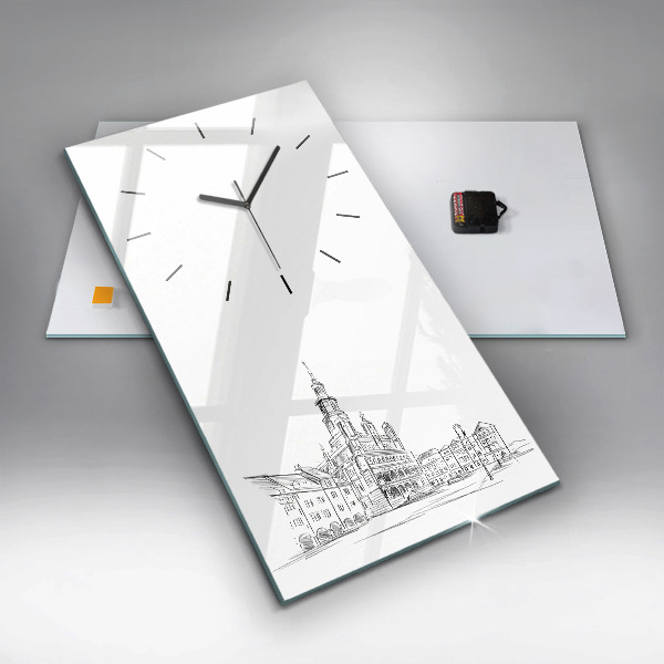 Modern vertical wall clock Sketch of the old town of Poznań