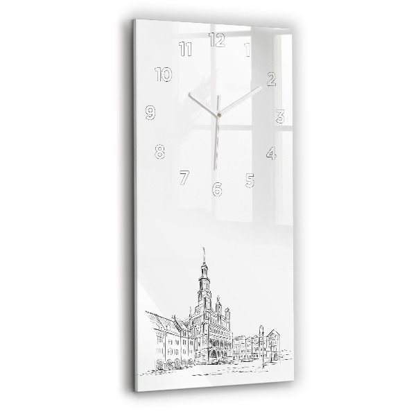 Modern vertical wall clock Sketch of the old town of Poznań