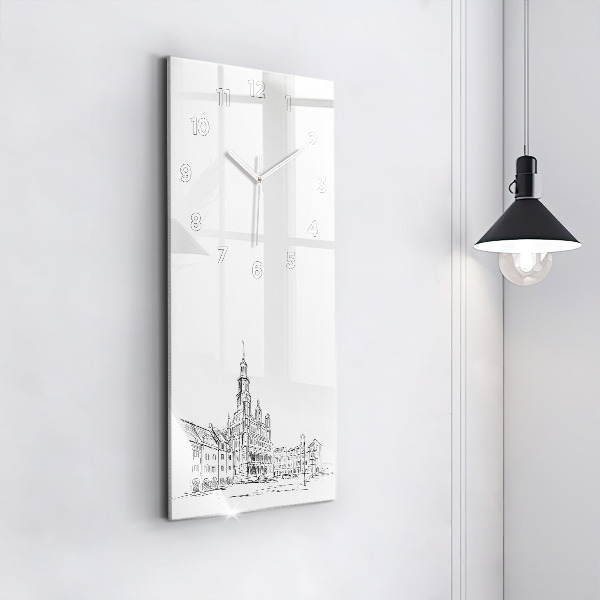 Modern vertical wall clock Sketch of the old town of Poznań