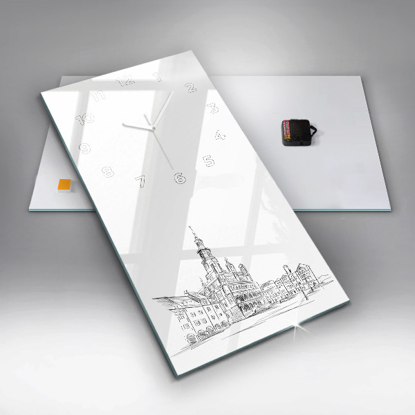 Modern vertical wall clock Sketch of the old town of Poznań