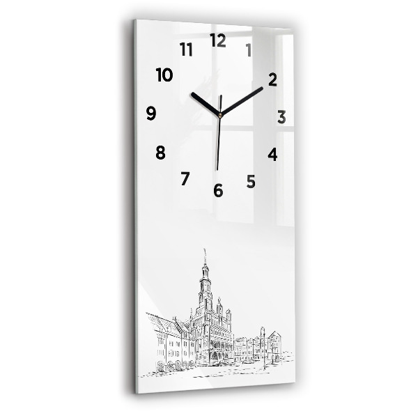 Modern vertical wall clock Sketch of the old town of Poznań