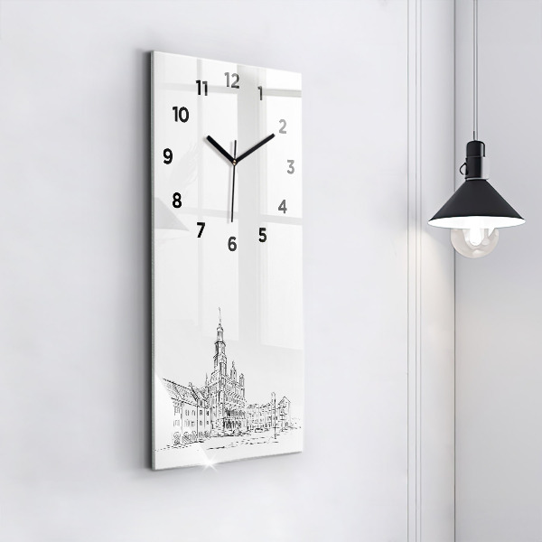 Modern vertical wall clock Sketch of the old town of Poznań