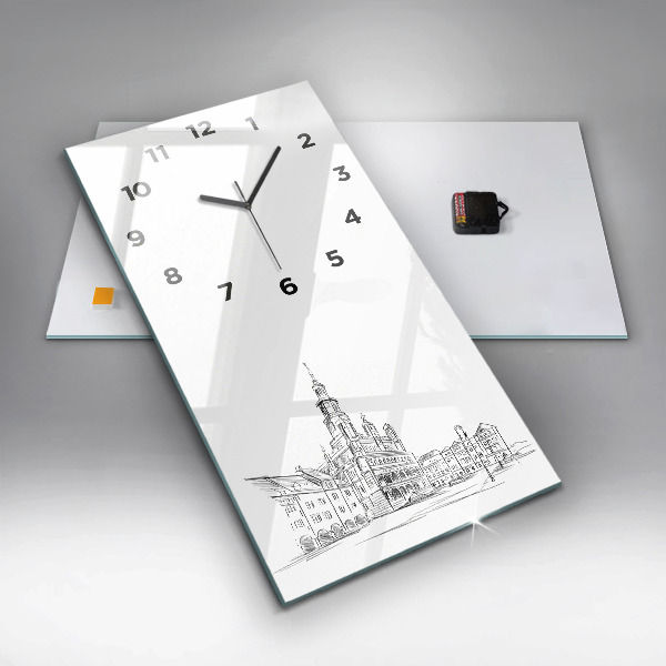 Modern vertical wall clock Sketch of the old town of Poznań