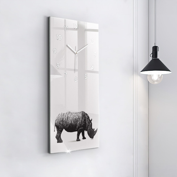 Modern vertical wall clock Rhinoceros line art