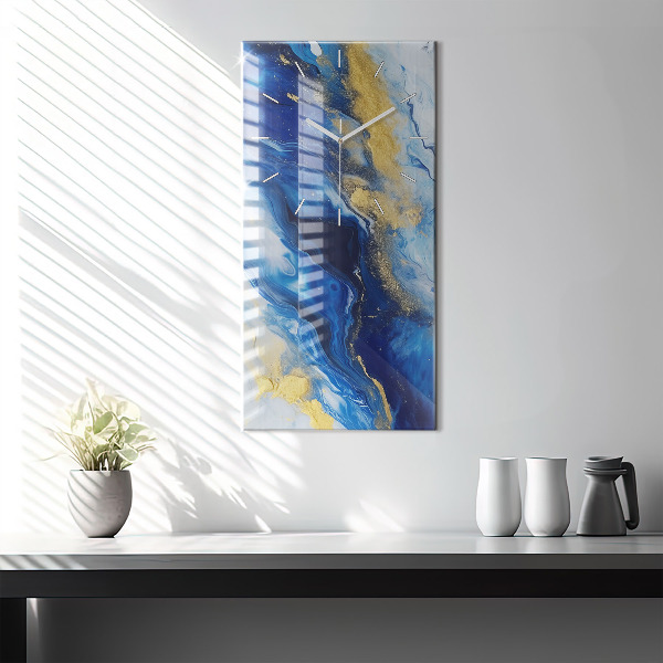 Modern vertical wall clock Blue marble