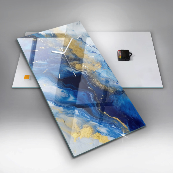 Modern vertical wall clock Blue marble