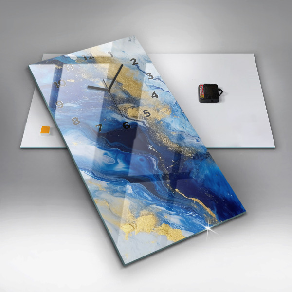 Modern vertical wall clock Blue marble