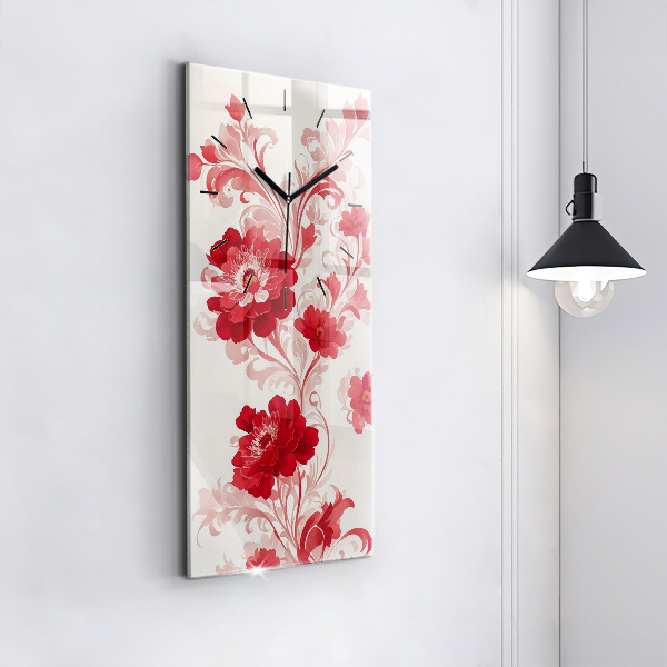 Modern vertical wall clock Red flowers