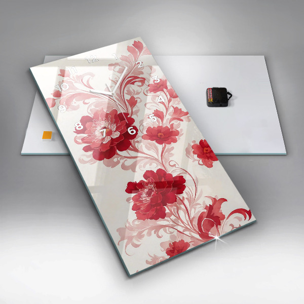 Modern vertical wall clock Red flowers
