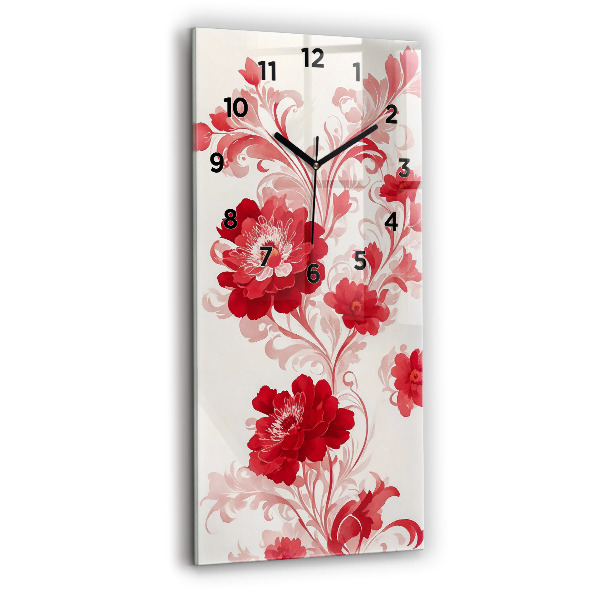 Modern vertical wall clock Red flowers