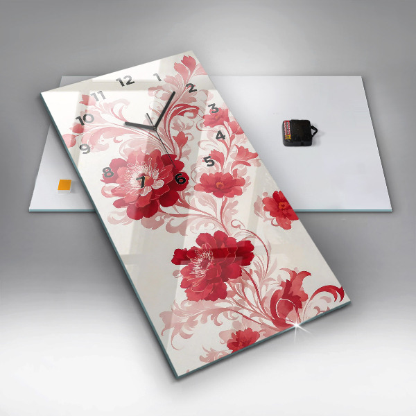 Modern vertical wall clock Red flowers