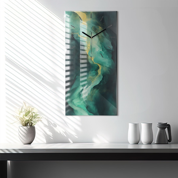 Modern vertical wall clock Green marble