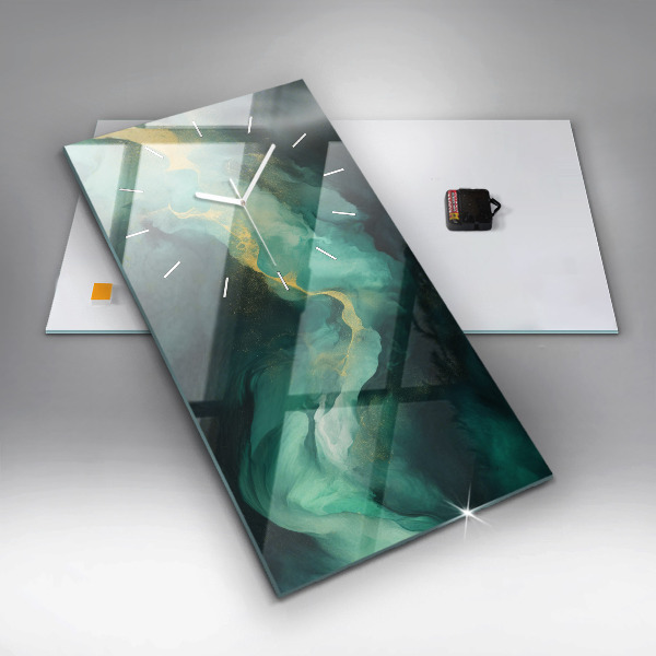 Modern vertical wall clock Green marble