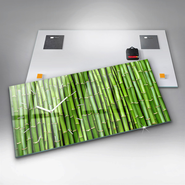 Glass wall clock rectangular Asian Bamboo