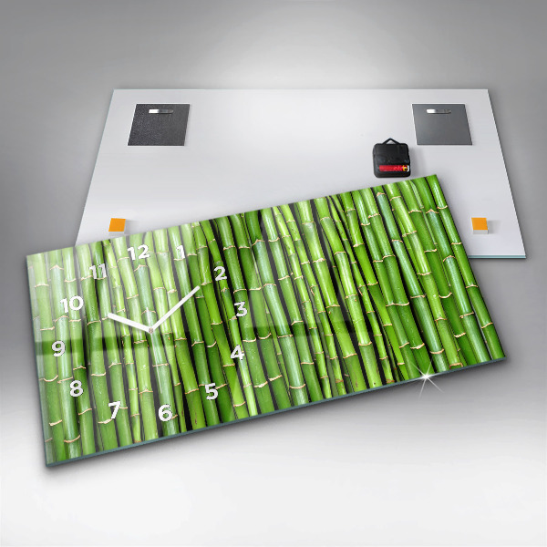 Glass wall clock rectangular Asian Bamboo