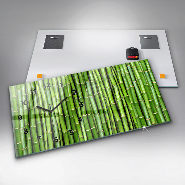Glass wall clock rectangular Asian Bamboo