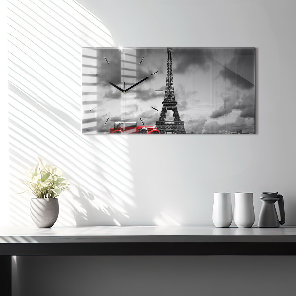 Glass wall clock rectangular Effel Tower Paris