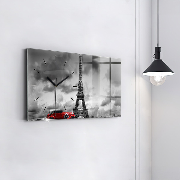 Glass wall clock rectangular Effel Tower Paris