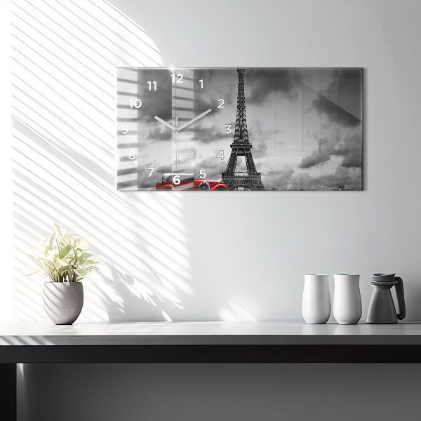 Glass wall clock rectangular Effel Tower Paris
