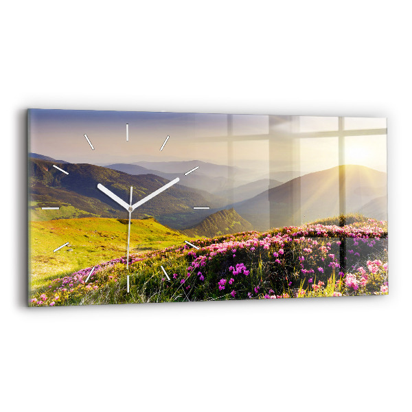 Glass wall clock rectangular Mountain landscape