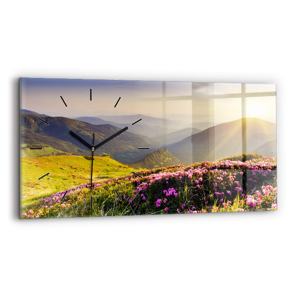 Glass wall clock rectangular Mountain landscape