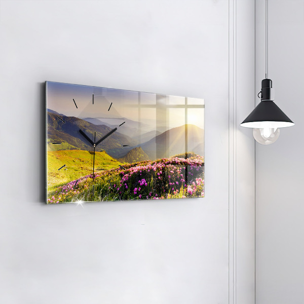 Glass wall clock rectangular Mountain landscape