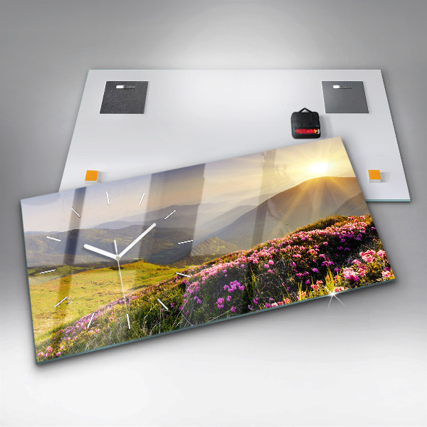 Glass wall clock rectangular Mountain landscape
