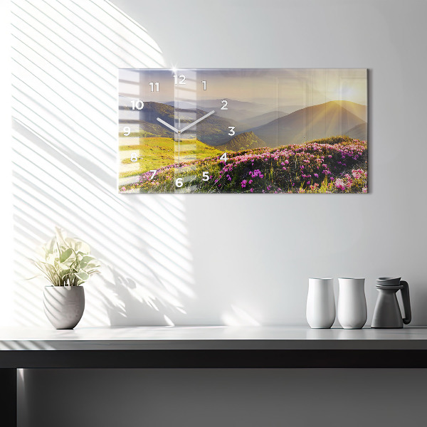 Glass wall clock rectangular Mountain landscape