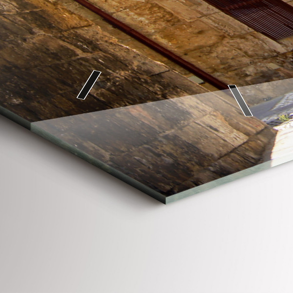 Glass wall clock rectangular Picturesque street of Rhodes