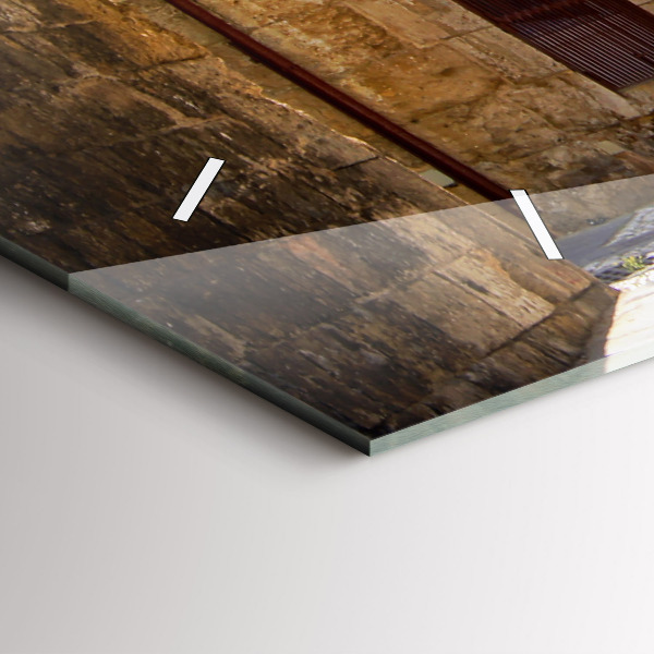 Glass wall clock rectangular Picturesque street of Rhodes