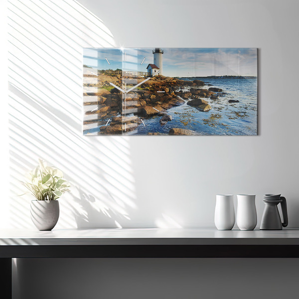 Glass wall clock rectangular Annisquam Lighthouse