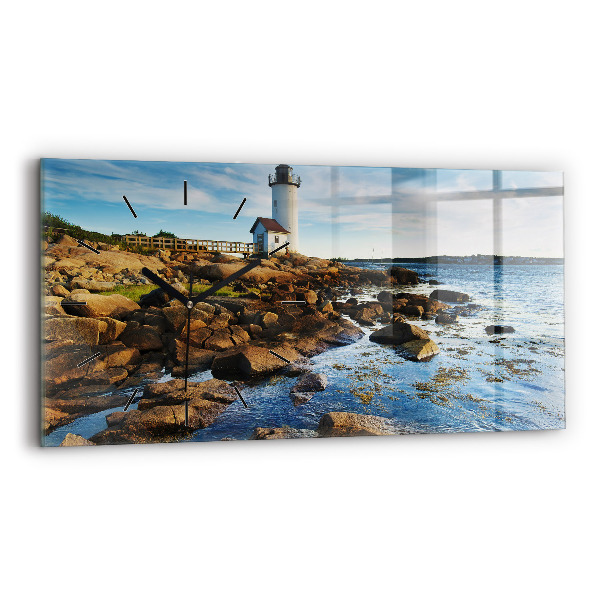 Glass wall clock rectangular Annisquam Lighthouse