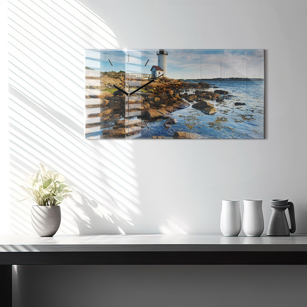 Glass wall clock rectangular Annisquam Lighthouse