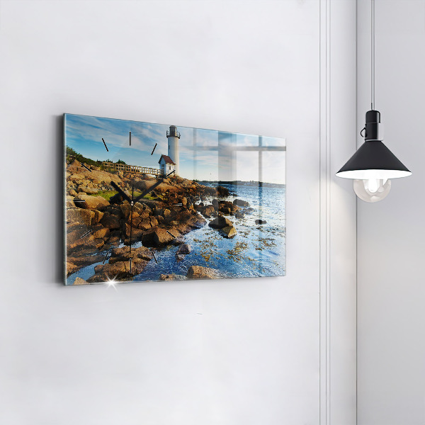 Glass wall clock rectangular Annisquam Lighthouse