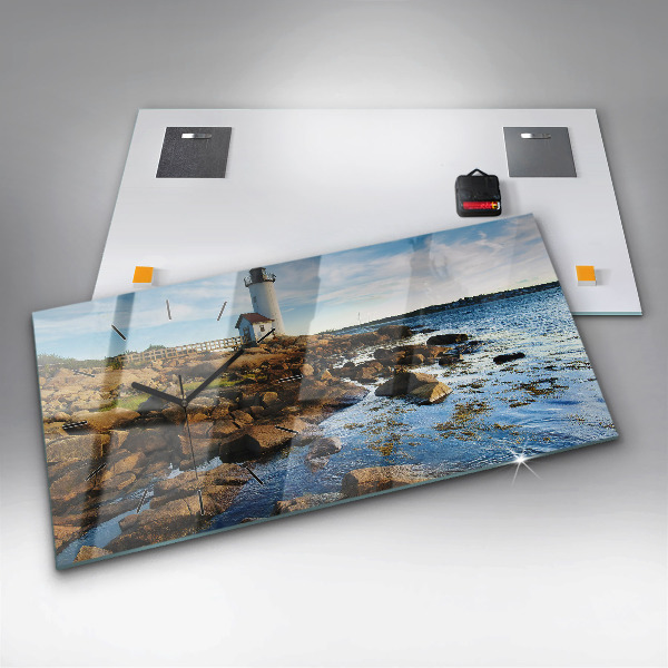 Glass wall clock rectangular Annisquam Lighthouse