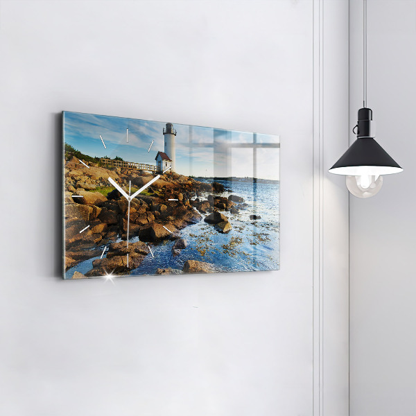 Glass wall clock rectangular Annisquam Lighthouse