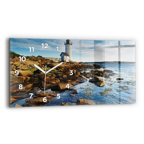 Glass wall clock rectangular Annisquam Lighthouse