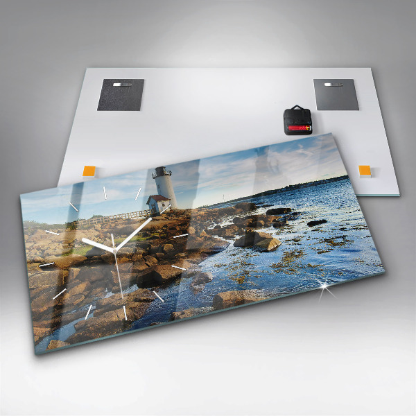 Glass wall clock rectangular Annisquam Lighthouse