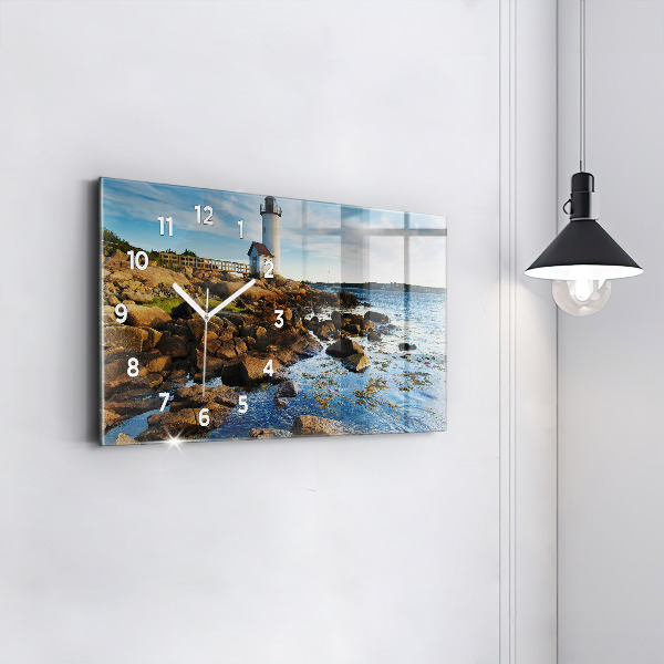 Glass wall clock rectangular Annisquam Lighthouse