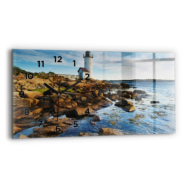 Glass wall clock rectangular Annisquam Lighthouse