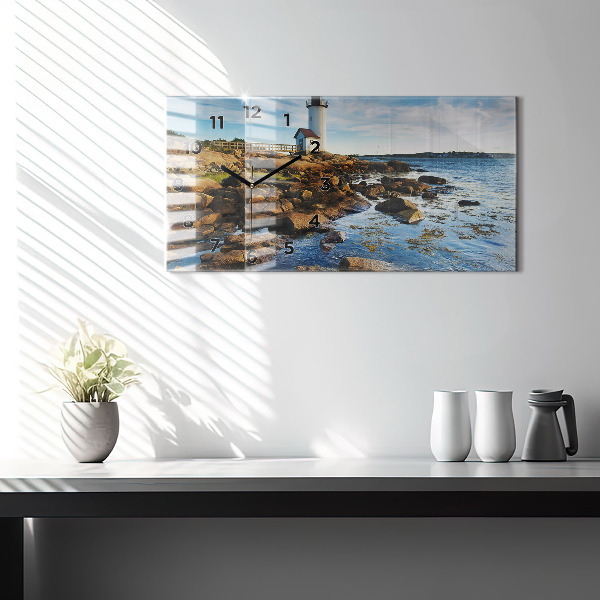 Glass wall clock rectangular Annisquam Lighthouse