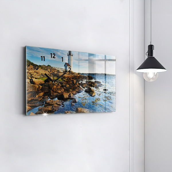 Glass wall clock rectangular Annisquam Lighthouse