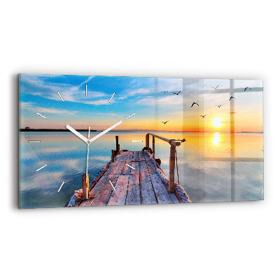 Glass wall clock rectangular Lake jetty